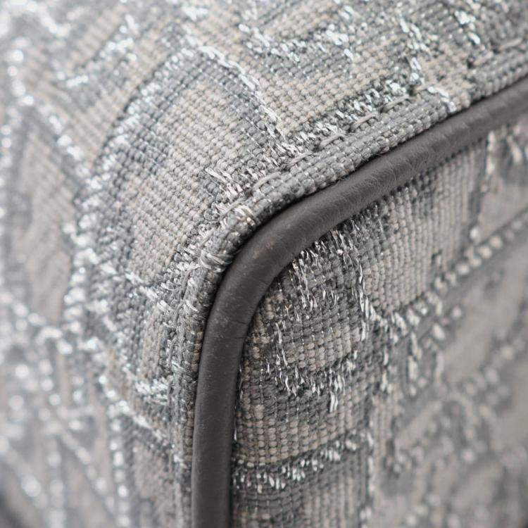 Pre Owned Christian Dior Dior Lingot26 Lango Oblique Gray/Silver Canvas Leather Handbag 