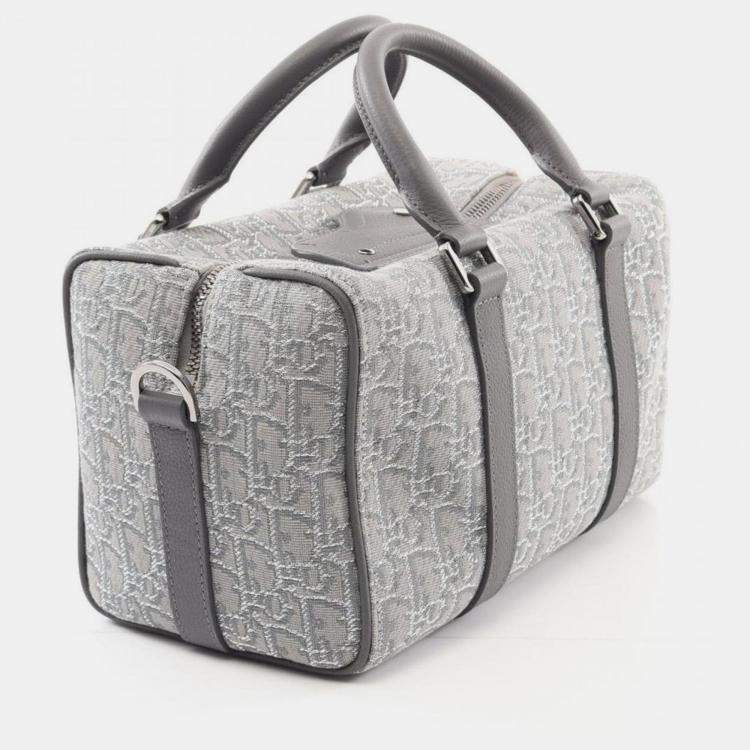 Pre Owned Christian Dior Dior Lingot26 Lango Oblique Gray/Silver Canvas Leather Handbag 