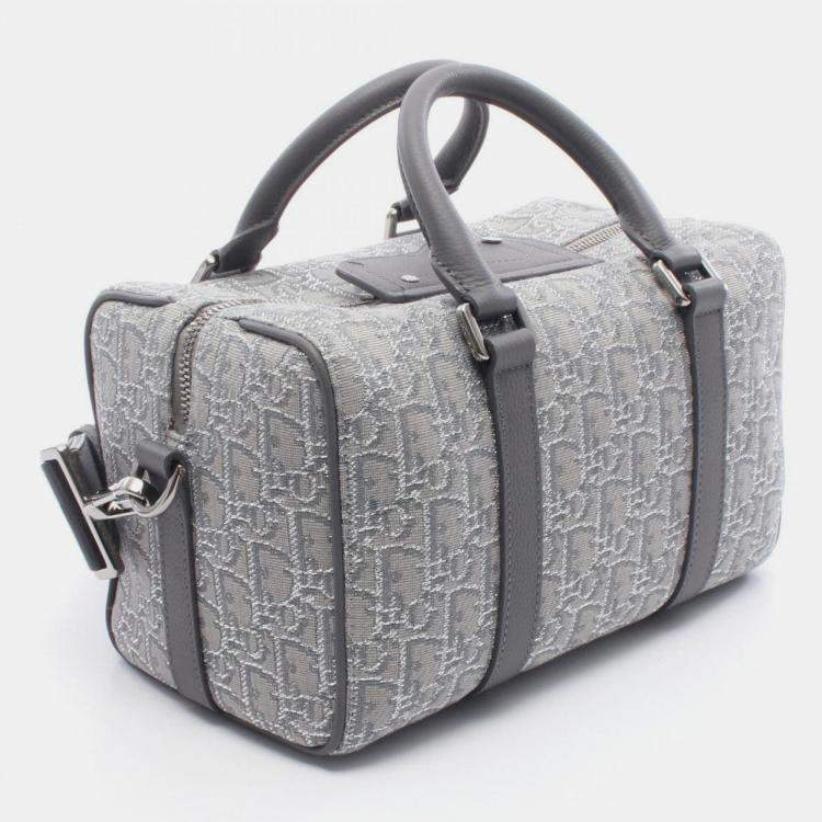 Pre Owned Christian Dior Dior Lingot26 Lango Oblique Gray/Silver Canvas Leather Handbag 