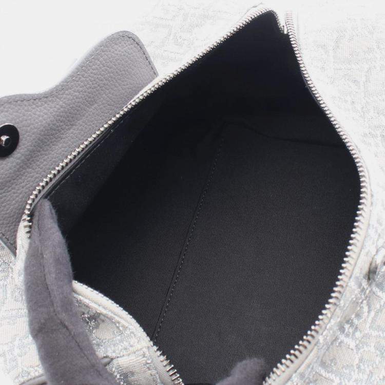 Pre Owned Christian Dior Dior Lingot26 Lango Oblique Gray/Silver Canvas Leather Handbag 