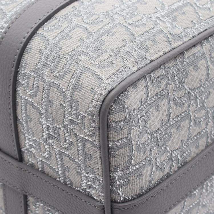 Pre Owned Christian Dior Dior Lingot26 Lango Oblique Gray/Silver Canvas Leather Handbag 