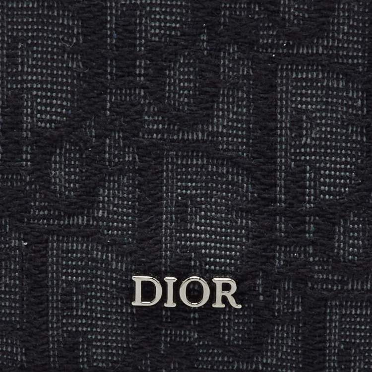 Pre Owned Dior Black Oblique Jacquard, Leather  Zipped Card Holder