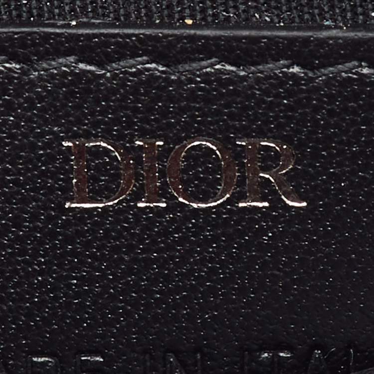 Pre Owned Dior Black Oblique Jacquard, Leather  Zipped Card Holder