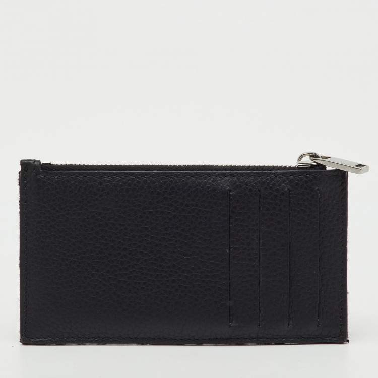Pre Owned Dior Black Oblique Jacquard, Leather  Zipped Card Holder