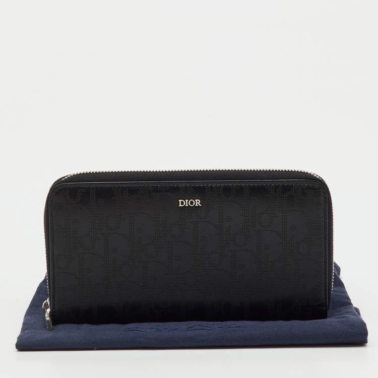 Pre Owned Dior Black Oblique Leather Voyageur Long Zip Around Wallet