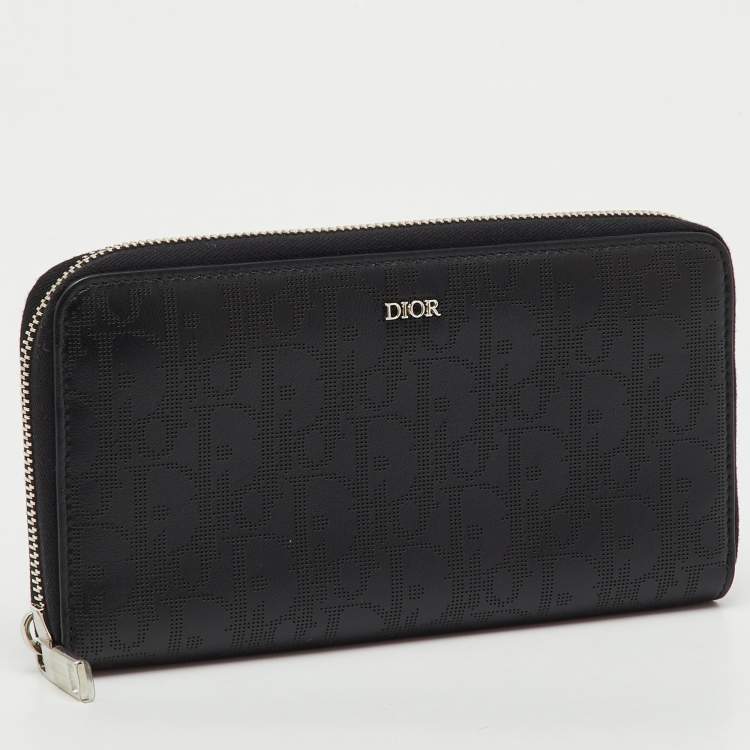 Pre Owned Dior Black Oblique Leather Voyageur Long Zip Around Wallet