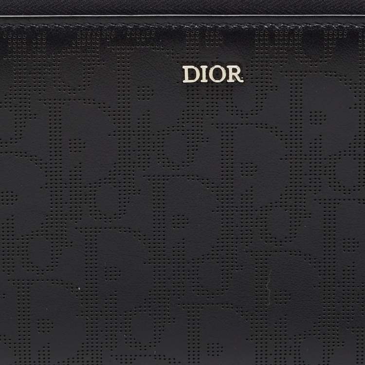 Pre Owned Dior Black Oblique Leather Voyageur Long Zip Around Wallet