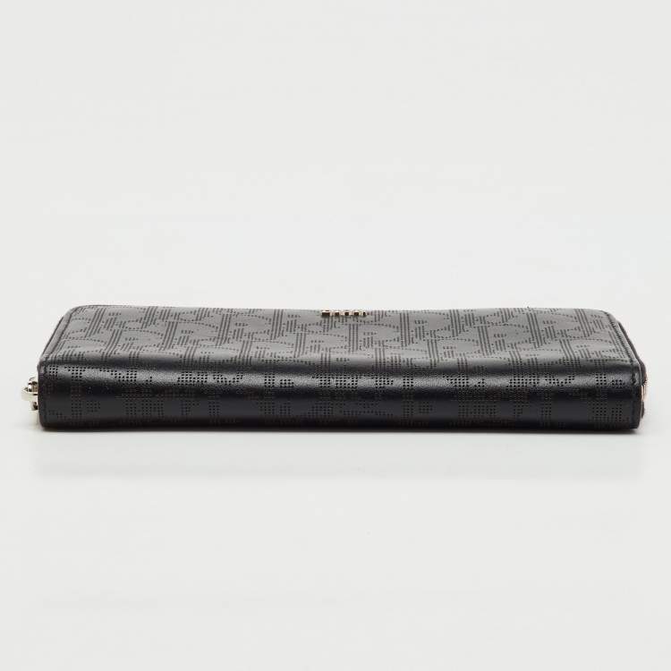 Pre Owned Dior Black Oblique Leather Voyageur Long Zip Around Wallet