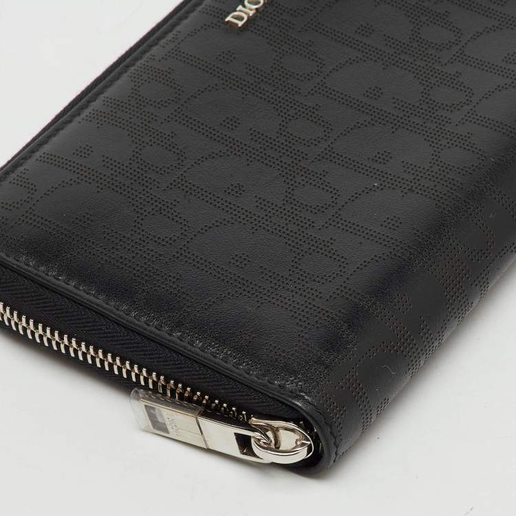 Pre Owned Dior Black Oblique Leather Voyageur Long Zip Around Wallet