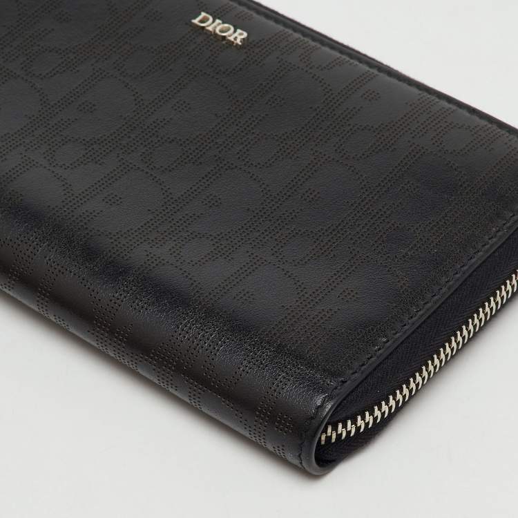 Pre Owned Dior Black Oblique Leather Voyageur Long Zip Around Wallet