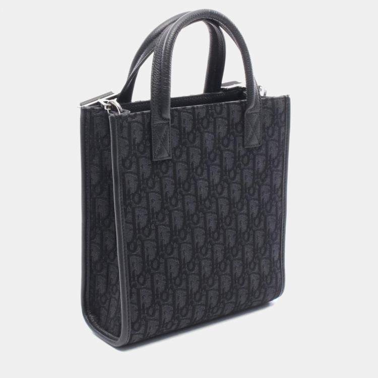 Pre Owned Christian Dior Dior Safari North-South Oblique Handbag  Canvas And Leather  Black