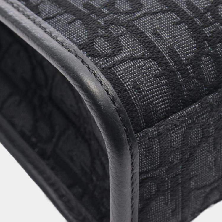 Pre Owned Christian Dior Dior Safari North-South Oblique Handbag  Canvas And Leather  Black