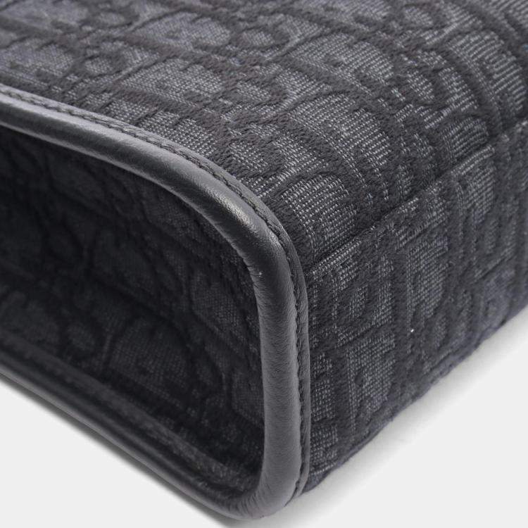 Pre Owned Christian Dior Dior Safari North-South Oblique Handbag  Canvas And Leather  Black