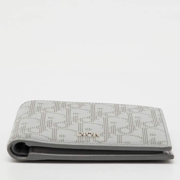 Pre Owned Dior Light Grey Oblique Leather Bi-fold Wallet