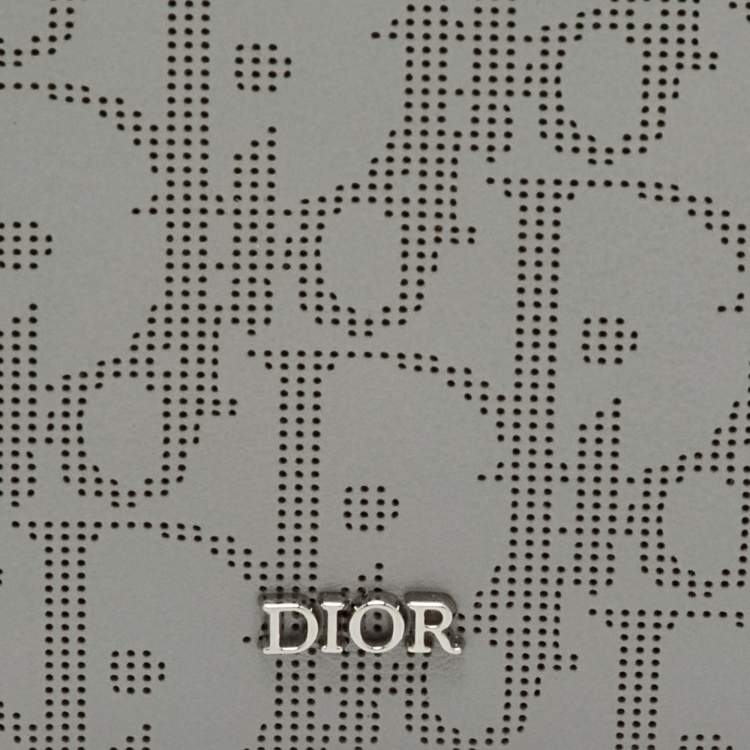 Pre Owned Dior Light Grey Oblique Leather Bi-fold Wallet