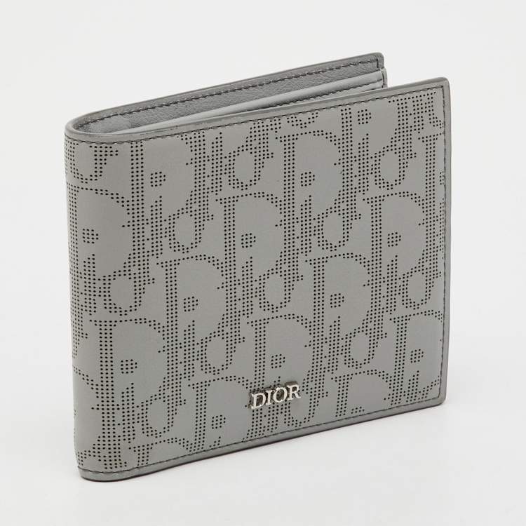 Pre Owned Dior Light Grey Oblique Leather Bi-fold Wallet