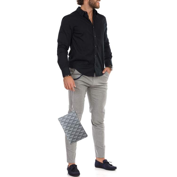 Pre Owned Dior Light Grey CD Diamond Coated Canvas A5 Pouch