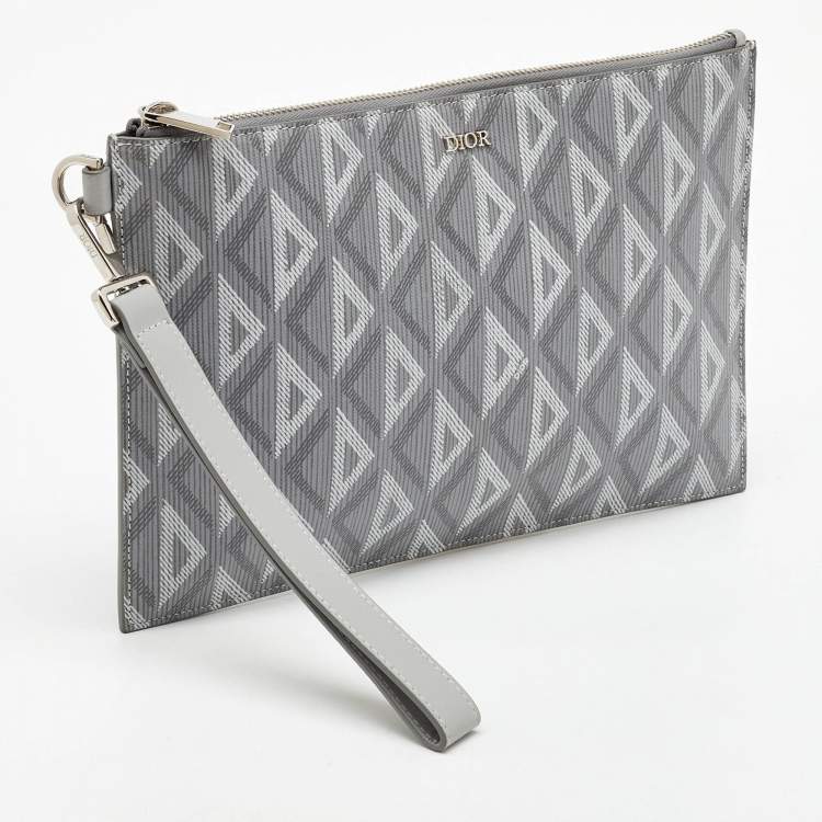 Pre Owned Dior Light Grey CD Diamond Coated Canvas A5 Pouch