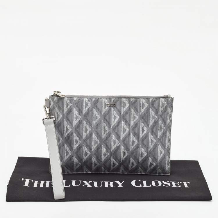 Pre Owned Dior Light Grey CD Diamond Coated Canvas A5 Pouch