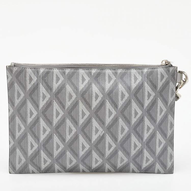 Pre Owned Dior Light Grey CD Diamond Coated Canvas A5 Pouch