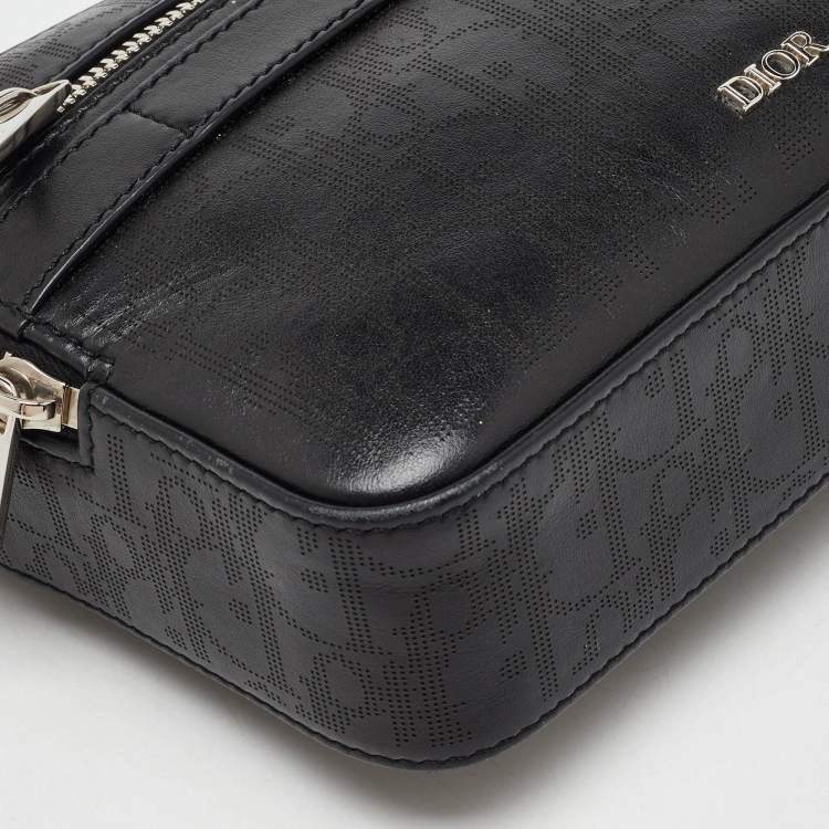 Pre Owned Dior Black Perforated Oblique Leather Galaxy Safari Messenger Bag