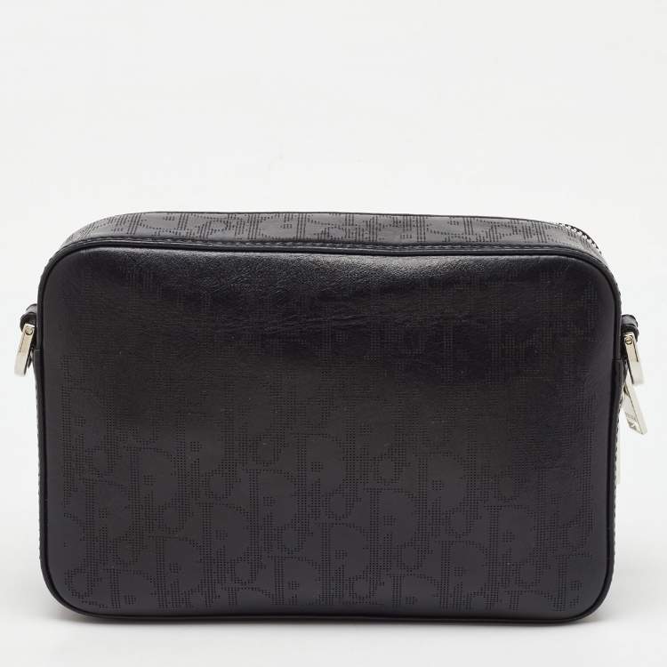 Pre Owned Dior Black Perforated Oblique Leather Galaxy Safari Messenger Bag