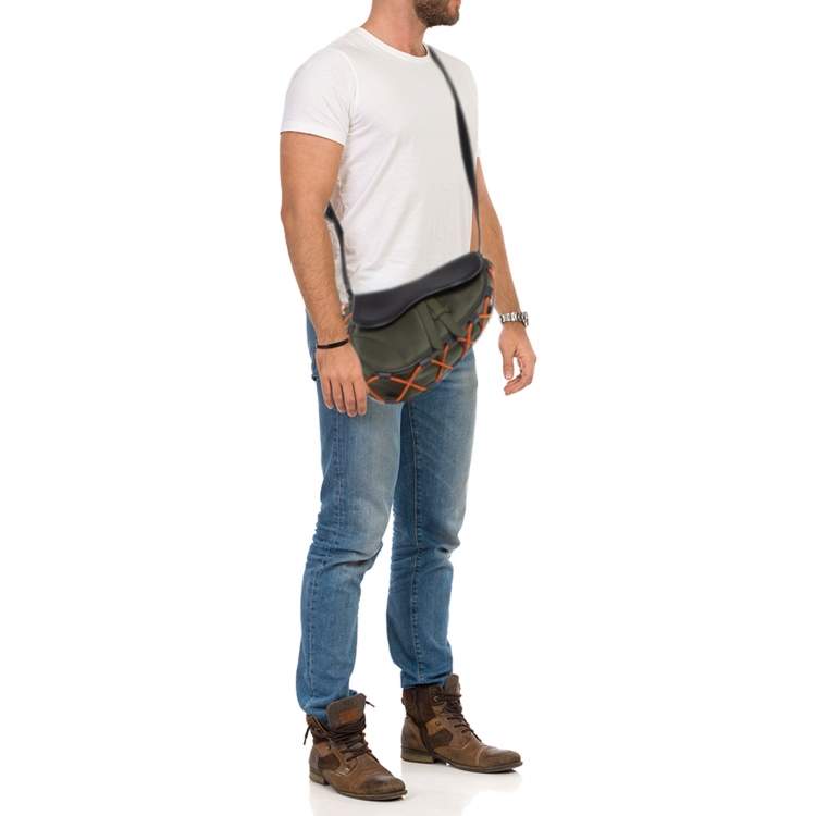 Pre Owned Dior x Sacai Multicolor Technical Fabric and Leather Mini Saddle Bag