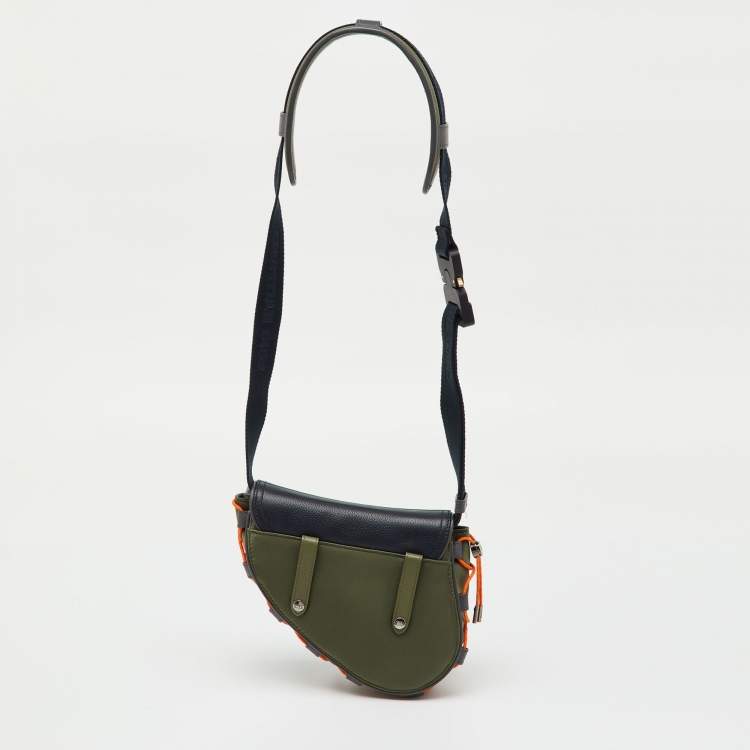 Pre Owned Dior x Sacai Multicolor Technical Fabric and Leather Mini Saddle Bag
