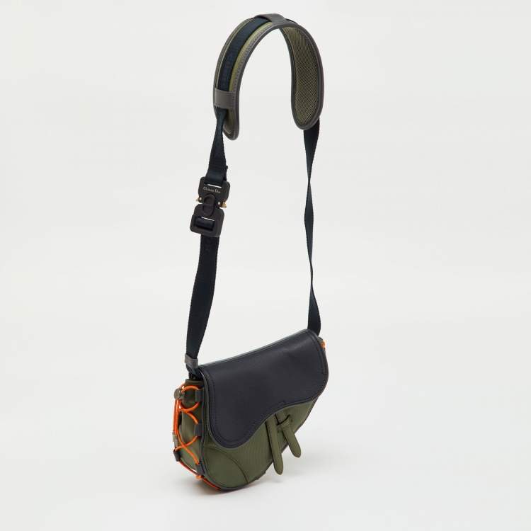 Pre Owned Dior x Sacai Multicolor Technical Fabric and Leather Mini Saddle Bag