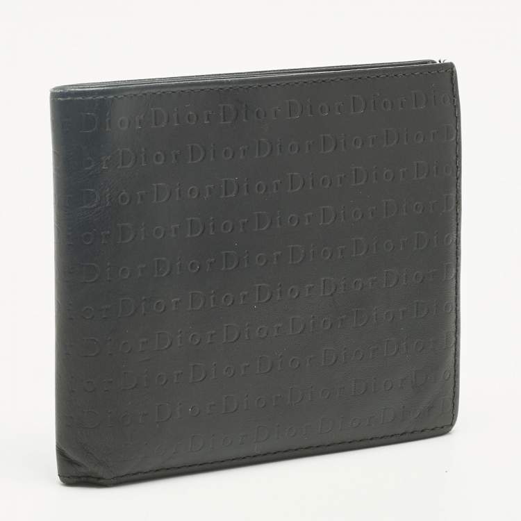 Pre Owned Dior Black Logo Embossed Leather Bifold Wallet