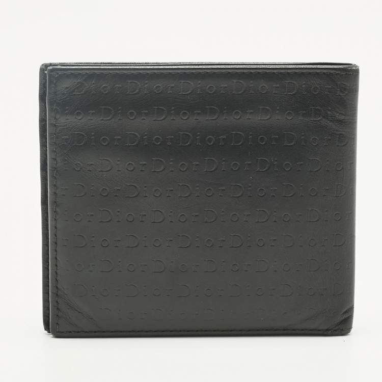 Pre Owned Dior Black Logo Embossed Leather Bifold Wallet