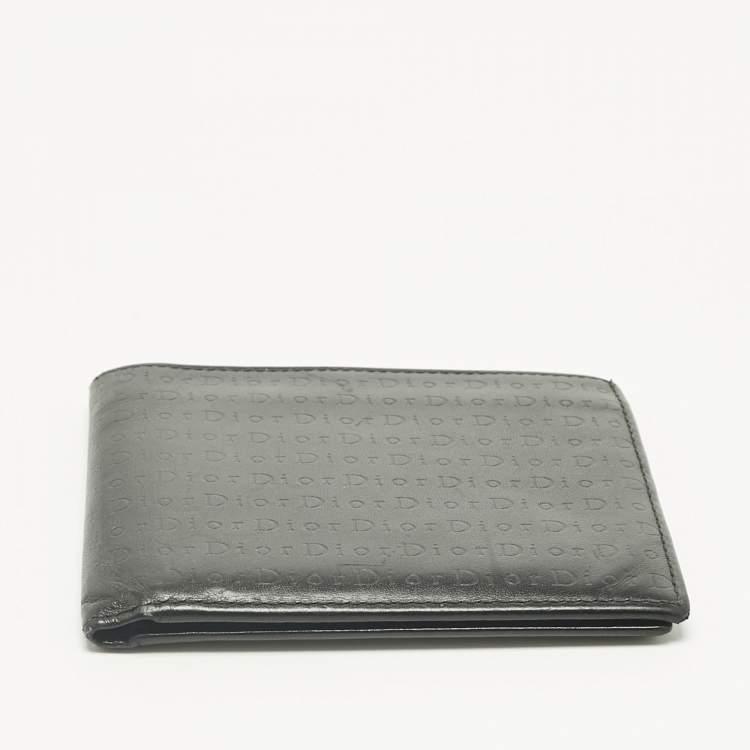 Pre Owned Dior Black Logo Embossed Leather Bifold Wallet