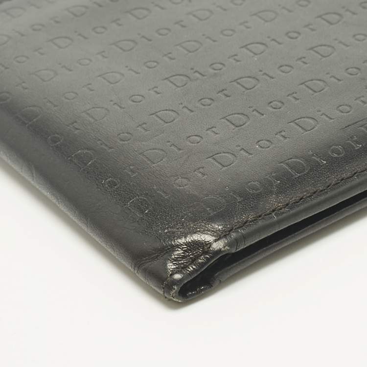 Pre Owned Dior Black Logo Embossed Leather Bifold Wallet
