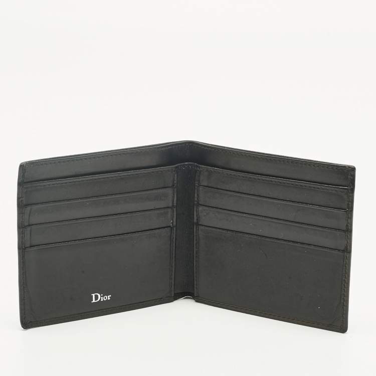 Pre Owned Dior Black Logo Embossed Leather Bifold Wallet