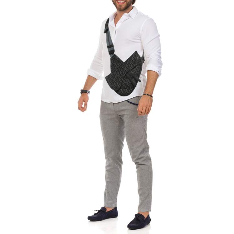 Pre Owned Dior Black Oblique Canvas and Leather Saddle Bag