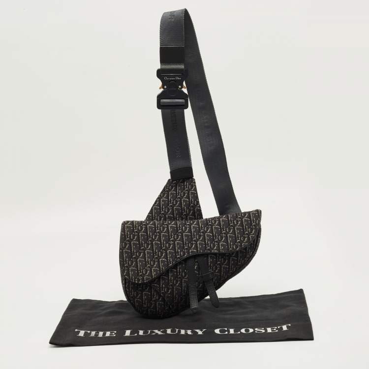 Pre Owned Dior Black Oblique Canvas and Leather Saddle Bag