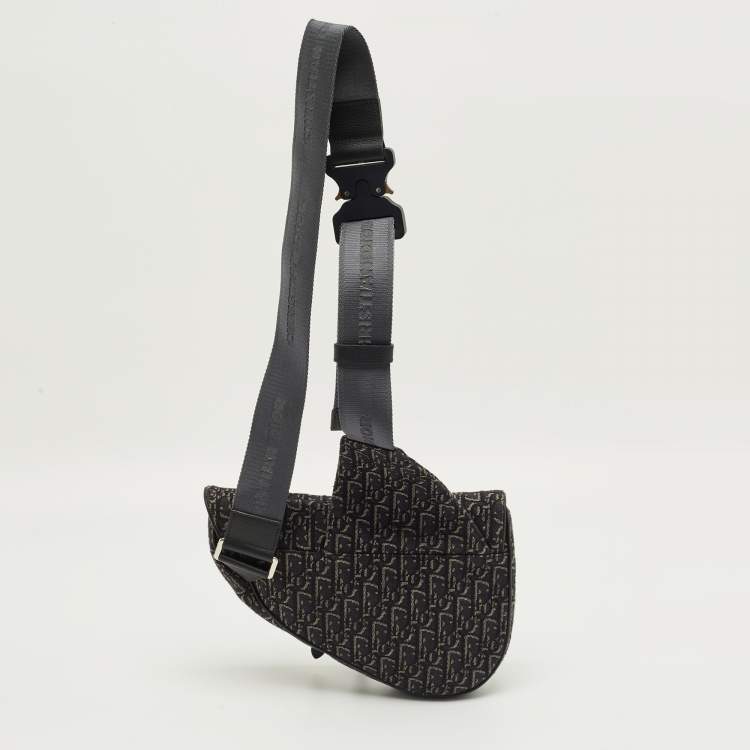 Pre Owned Dior Black Oblique Canvas and Leather Saddle Bag