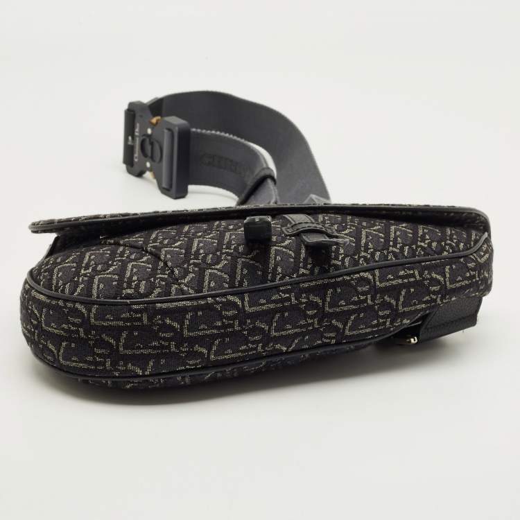 Pre Owned Dior Black Oblique Canvas and Leather Saddle Bag
