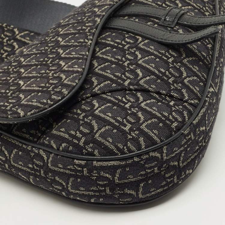Pre Owned Dior Black Oblique Canvas and Leather Saddle Bag