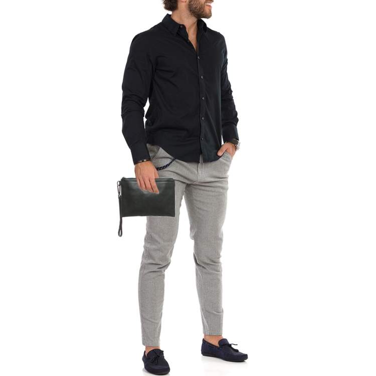 Pre Owned Dior Black Leather Zip Wristlet Pouch