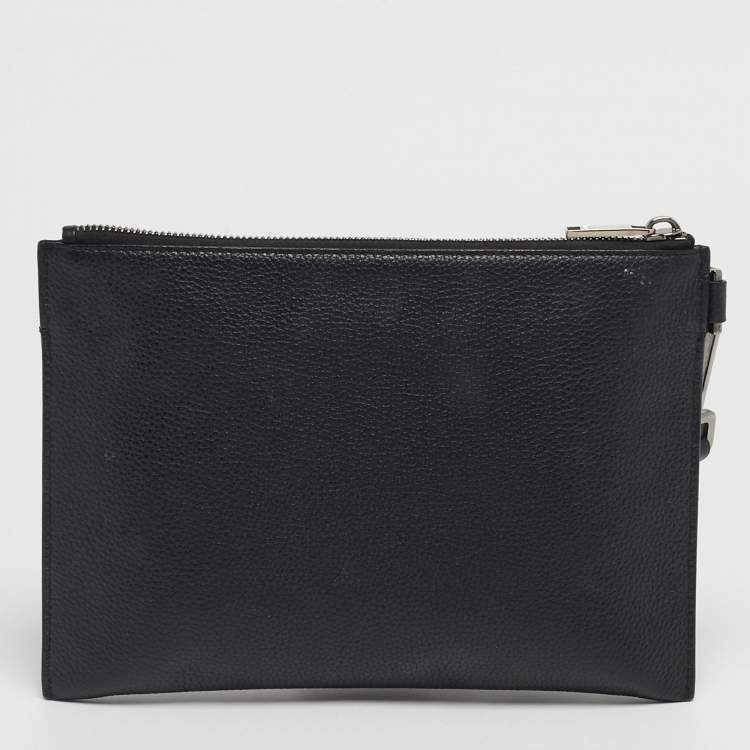 Pre Owned Dior Black Leather Zip Wristlet Pouch
