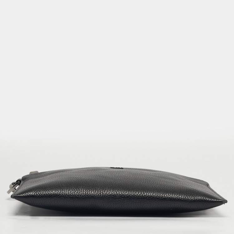 Pre Owned Dior Black Leather Zip Wristlet Pouch