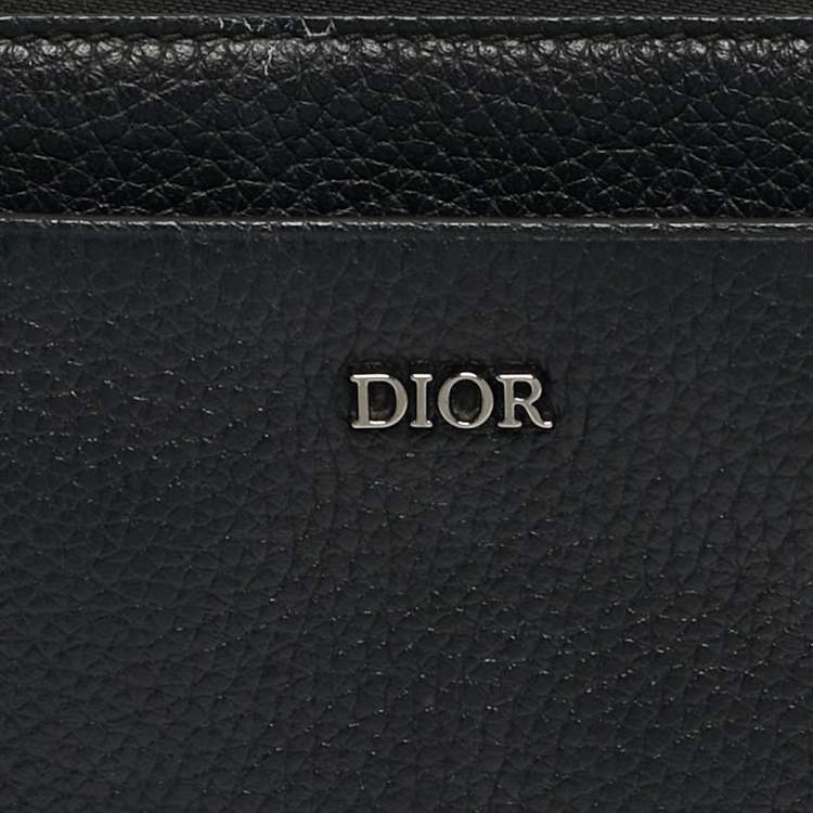 Pre Owned Dior Black Leather Zip Wristlet Pouch