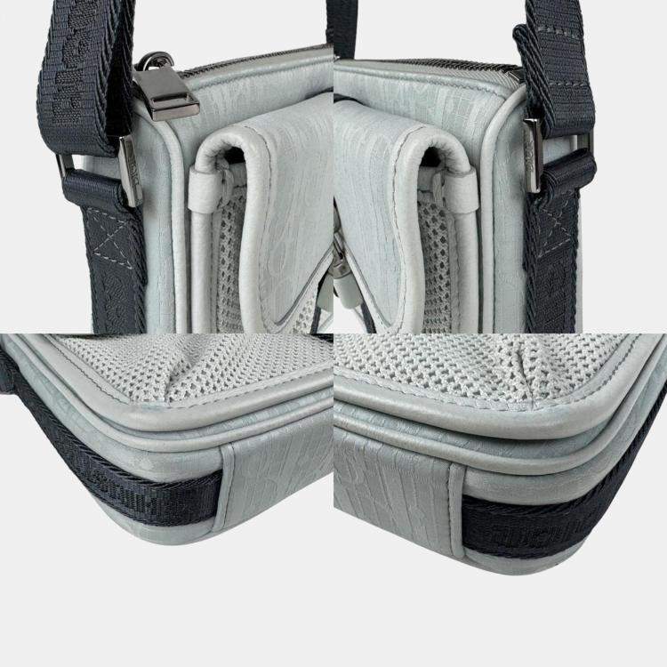 Pre Owned Christian Dior Dior Shoulder Bag In Satin And Canvas Light Blue Gray