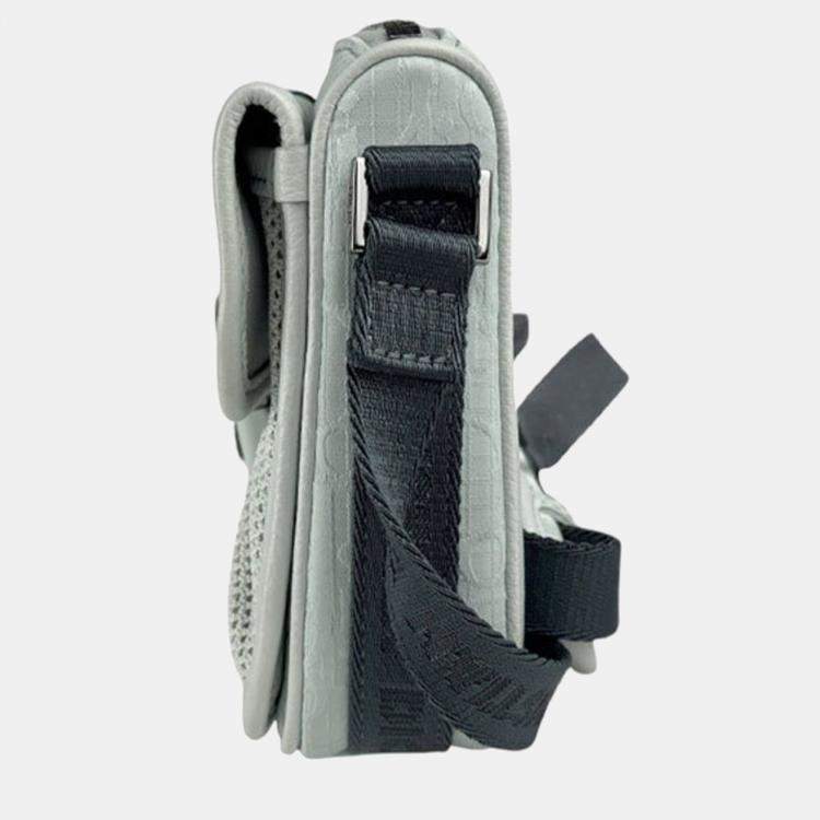 Pre Owned Christian Dior Dior Shoulder Bag In Satin And Canvas Light Blue Gray