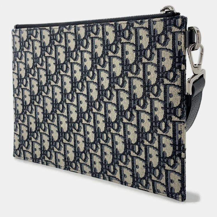 Pre Owned Dior Kenny Scharf Collaboration Oblique Clutch Bag Black/Beige Jacquard Canvas