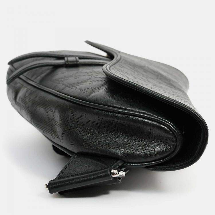 Pre Owned Christian Dior 2020 Black Oblique Leather Saddle Bag (Mens)