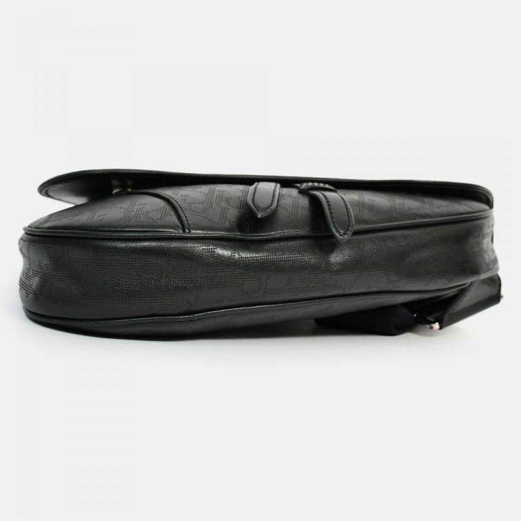 Pre Owned Christian Dior 2020 Black Oblique Leather Saddle Bag (Mens)