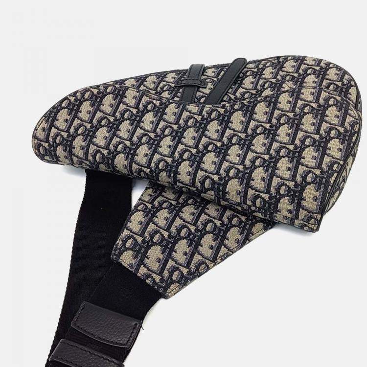 Pre Owned Dior Navy Blue Fabric Oblique Saddle Bag