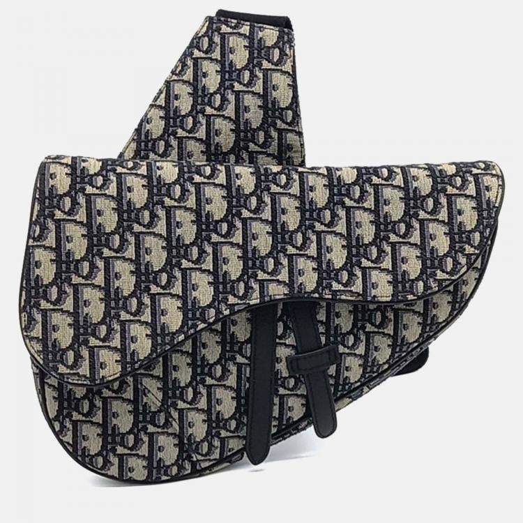 Pre Owned Dior Navy Blue Fabric Oblique Saddle Bag